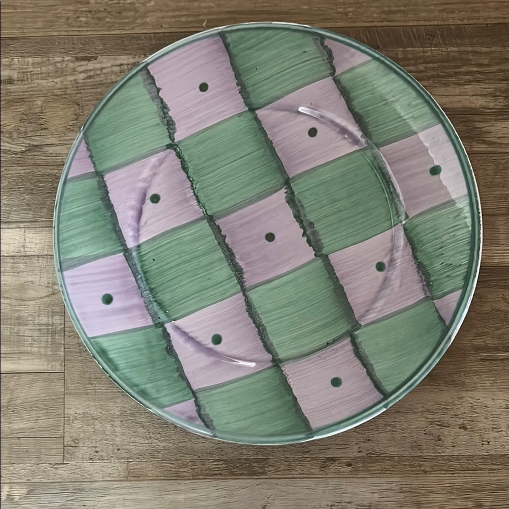 Pottery barn, Sunnyside, China Green and Purple Checkered Plate set of two.